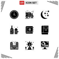 9 Icons Solid Style Grid Based Creative Glyph Symbols for Website Design Simple Solid Icon Signs Isolated on White Background 9 Icon Set vector