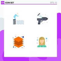 Mobile Interface Flat Icon Set of 4 Pictograms of diving layer pool color server Editable Vector Design Elements