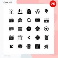 User Interface Pack of 25 Basic Solid Glyphs of geo location party laptop drink lock Editable Vector Design Elements