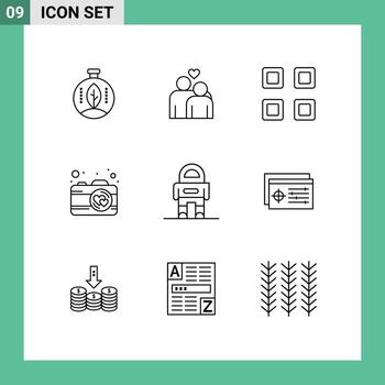 paquete de interfaz de usuario de 9 esquemas básicos de imágenes de cuadrícula de astronautas espaciales elementos de diseño vectorial editables de cámara vector