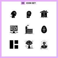 9 Icons in Solid Style Glyph Symbols on White Background Creative Vector Signs for Web mobile and Print