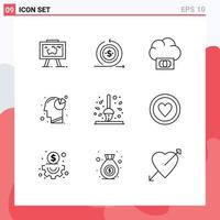 Modern Set of 9 Outlines and symbols such as pie chart graph on analysis funding Editable Vector Design Elements