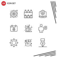 Mobile Interface Outline Set of 9 Pictograms of easter calender antivirus security protected Editable Vector Design Elements