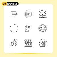 9 Thematic Vector Outlines and Editable Symbols of head process product cognitive clockwise Editable Vector Design Elements