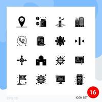 Set of 16 Modern UI Icons Symbols Signs for service call wedding anytime office Editable Vector Design Elements