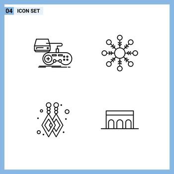 Modern Set of 4 Filledline Flat Colors and symbols such as console dangling earrings playstation snow architecture Editable Vector Design Elements