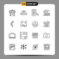 16 Black Icon Pack Outline Symbols Signs for Responsive designs on white background 16 Icons Set vector