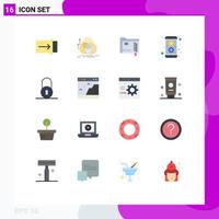 User Interface Pack of 16 Basic Flat Colors of circular mobile data development app Editable Pack of Creative Vector Design Elements
