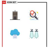 Set of 4 Vector Flat Icons on Grid for antenna print tower marketing strategy gems Editable Vector Design Elements