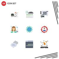 9 Universal Flat Color Signs Symbols of user female management camera security chat Editable Vector Design Elements