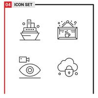 Group of 4 Modern Filledline Flat Colors Set for cruise camcorder drink cup device Editable Vector Design Elements
