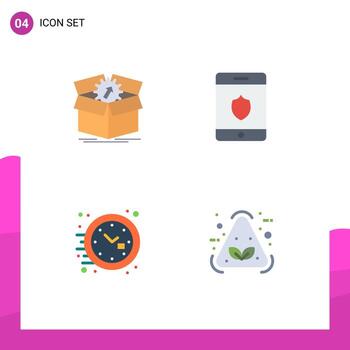 Group of 4 Flat Icons Signs and Symbols for upload office progress shield watch Editable Vector Design Elements