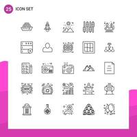 25 Universal Line Signs Symbols of networking abilities sunset volume sound Editable Vector Design Elements