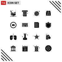 Set of 16 Commercial Solid Glyphs pack for online development music package box Editable Vector Design Elements