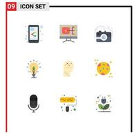 Modern Set of 9 Flat Colors Pictograph of success user photo light electricity Editable Vector Design Elements