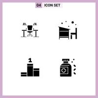 Group of 4 Solid Glyphs Signs and Symbols for table education computer work place school Editable Vector Design Elements