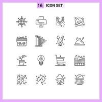 Outline Pack of 16 Universal Symbols of harp student bag plumber school bag space Editable Vector Design Elements