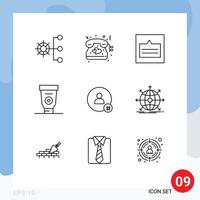 9 Universal Outlines Set for Web and Mobile Applications mechanic equipment wedding cream popup Editable Vector Design Elements