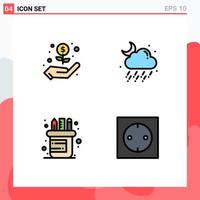 4 Thematic Vector Filledline Flat Colors and Editable Symbols of hand supplies cloud moon electronic Editable Vector Design Elements