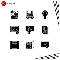 Group of 9 Solid Glyphs Signs and Symbols for analytics image living alert air Editable Vector Design Elements