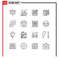 Set of 16 Modern UI Icons Symbols Signs for mail chat repair newsletter email Editable Vector Design Elements