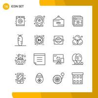 16 Icon Set Line Style Icon Pack Outline Symbols isolated on White Backgound for Responsive Website Designing vector