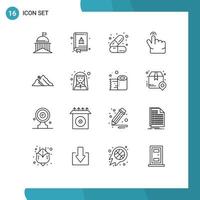 Pictogram Set of 16 Simple Outlines of hill mountain care touch double Editable Vector Design Elements