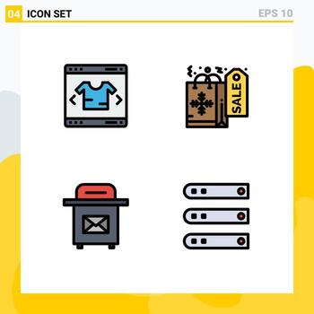 Modern Set of 4 Filledline Flat Colors and symbols such as business postbox shopping xmas files Editable Vector Design Elements