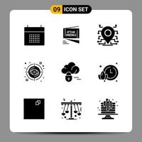 9 Black Icon Pack Glyph Symbols Signs for Responsive designs on white background 9 Icons Set vector