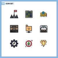 Mobile Interface Filledline Flat Color Set of 9 Pictograms of folder wallet novel man accessories Editable Vector Design Elements