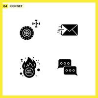 Group of 4 Modern Solid Glyphs Set for car hot deal email cyber communication Editable Vector Design Elements