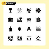 16 iconos creativos, signos y símbolos modernos del proceso de televisión, equipo de negocios, elementos de diseño vectorial editables de Internet vector