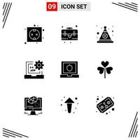 Solid Glyph Pack of 9 Universal Symbols of laptop development cap develop app Editable Vector Design Elements