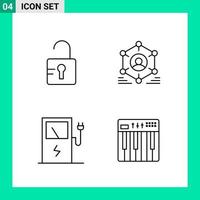 Pack of 4 Line Style Icon Set Outline Symbols for print Creative Signs Isolated on White Background 4 Icon Set vector