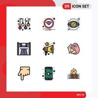 Mobile Interface Filledline Flat Color Set of 9 Pictograms of marketing road eye race checkpoint Editable Vector Design Elements