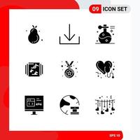 9 Thematic Vector Solid Glyphs and Editable Symbols of care medal oil award library Editable Vector Design Elements