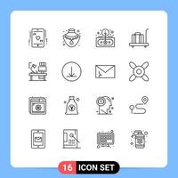 16 User Interface Outline Pack of modern Signs and Symbols of designer weight finance scale baggage Editable Vector Design Elements