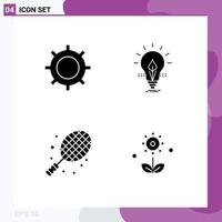 Set of 4 Commercial Solid Glyphs pack for basic ball setting electricity sport Editable Vector Design Elements