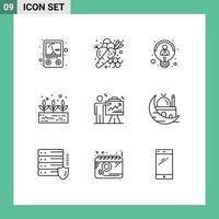 Set of 9 Vector Outlines on Grid for efforts business creative arrow green plant Editable Vector Design Elements