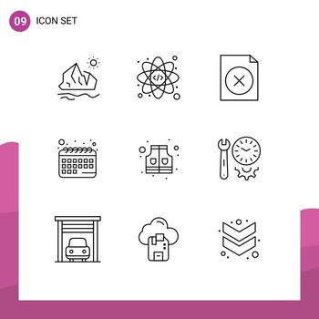 Group of 9 Outlines Signs and Symbols for clock life delete jacket calendar Editable Vector Design Elements