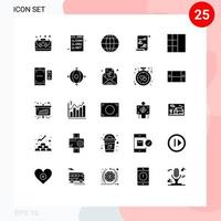 Pack of 25 Modern Solid Glyphs Signs and Symbols for Web Print Media such as playlist media development file office Editable Vector Design Elements