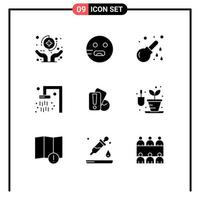 9 User Interface Solid Glyph Pack of modern Signs and Symbols of card bathroom school bath hospital Editable Vector Design Elements