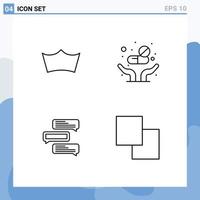 Modern Set of 4 Filledline Flat Colors Pictograph of crown bubbles crypto currency tablets conversations Editable Vector Design Elements