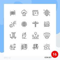 Pack of 16 Modern Outlines Signs and Symbols for Web Print Media such as astronomy server wallet light payment Editable Vector Design Elements