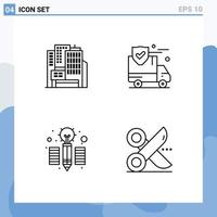 Pack of 4 Modern Filledline Flat Colors Signs and Symbols for Web Print Media such as architecture pencil insurance van cutting Editable Vector Design Elements
