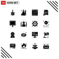 16 User Interface Solid Glyph Pack of modern Signs and Symbols of digital electronic signature lab picture page Editable Vector Design Elements