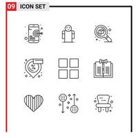 Modern Set of 9 Outlines Pictograph of grid sale design location zoom Editable Vector Design Elements