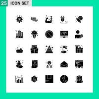 Set of 25 Commercial Solid Glyphs pack for power supply energy balance electrical routine Editable Vector Design Elements