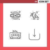 Modern Set of 4 Filledline Flat Colors and symbols such as gear transport service legal bird trolley bus Editable Vector Design Elements