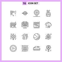 16 Universal Outline Signs Symbols of tic tac toe rabbit gear easter target Editable Vector Design Elements